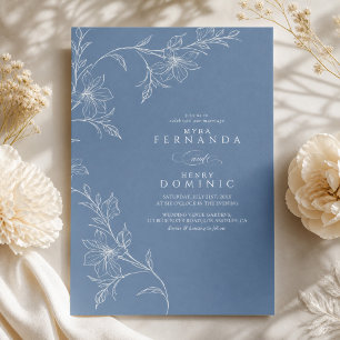 Botanical Floral Dusty Blue Wedding Invitation