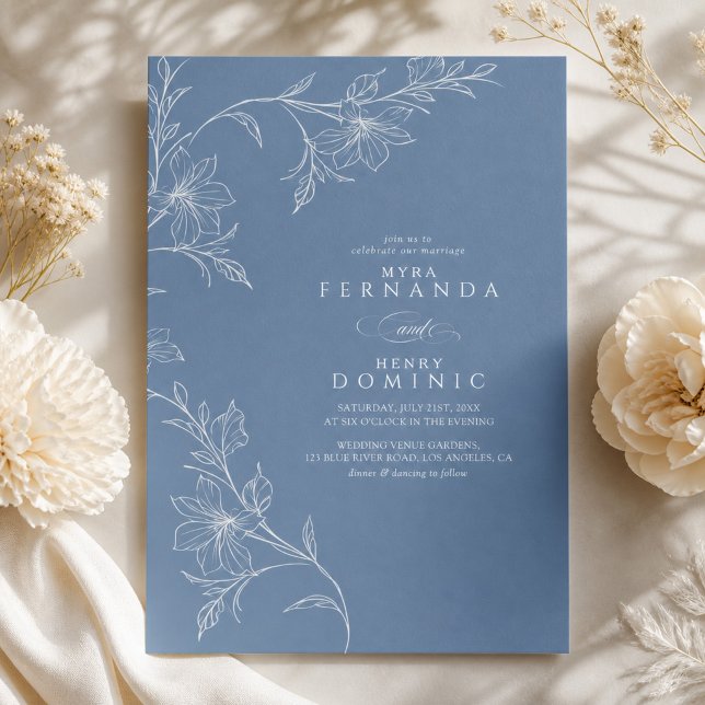 Botanical Floral Dusty Blue Wedding Invitation (Creator Uploaded)