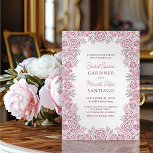 Botanical Floral Dusty Rose Blush Burgundy Wedding Invitation