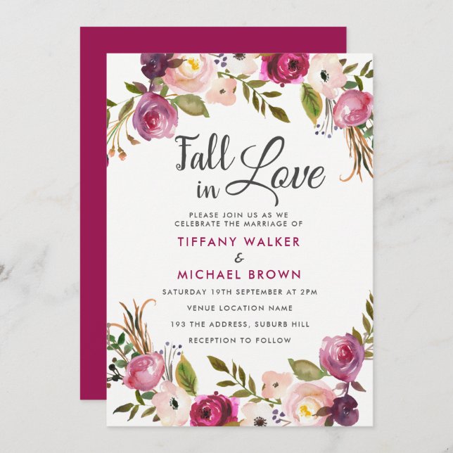 Botanical Floral Fall In Love All Seasons Wedding Invitation (Front/Back)