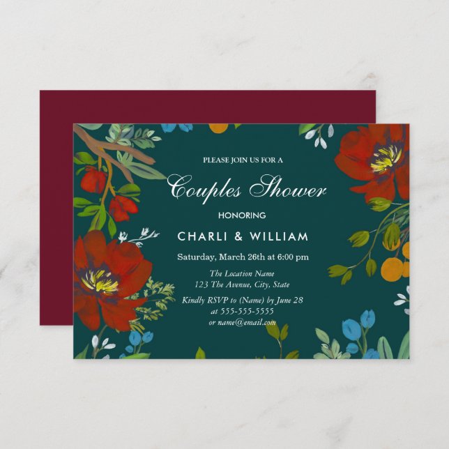 Botanical Floral Fall Spring Couples Shower Invitation (Front/Back)