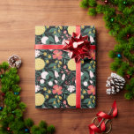 Botanical Floral Festive Garden Pattern Black Wrapping Paper<br><div class="desc">Beautiful botanical floral & foliage elegant floral pattern wrapping paper. Our design features our hand-drawn floral festive botanicals. The bountiful floral botanicals create a beautiful pattern. We've selected a beautiful colour pallet of yellow, blush pink, cranberry red, and deep forest green leaves. All illustrations are hand-drawn original artwork by Moodthogy...</div>