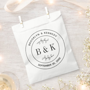 Botanical Floral Fun Monogram Wedding Couple Name Favour Bags
