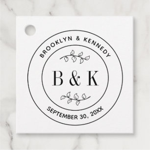 Botanical Floral Fun Monogram Wedding Couple Name Favour Tags