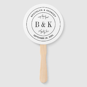 Botanical Floral Fun Monogram Wedding Couple Name Hand Fan