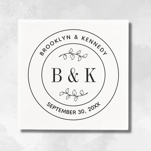 Botanical Floral Fun Monogram Wedding Couple Name Napkin (Creator Uploaded)