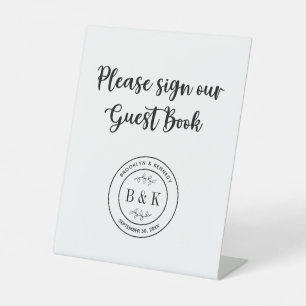 Botanical Floral Fun Monogram Wedding Guest Book Pedestal Sign