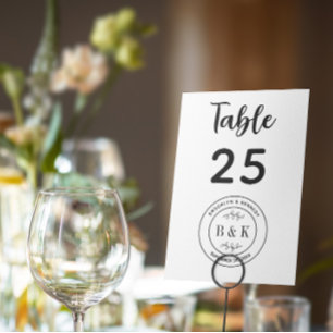 Botanical Floral Fun Monogram Wedding Table Number