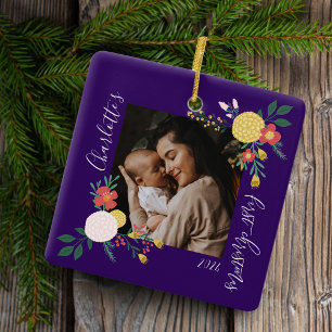 Botanical Floral Garden Elegant Photo Frame Purple Ceramic Ornament