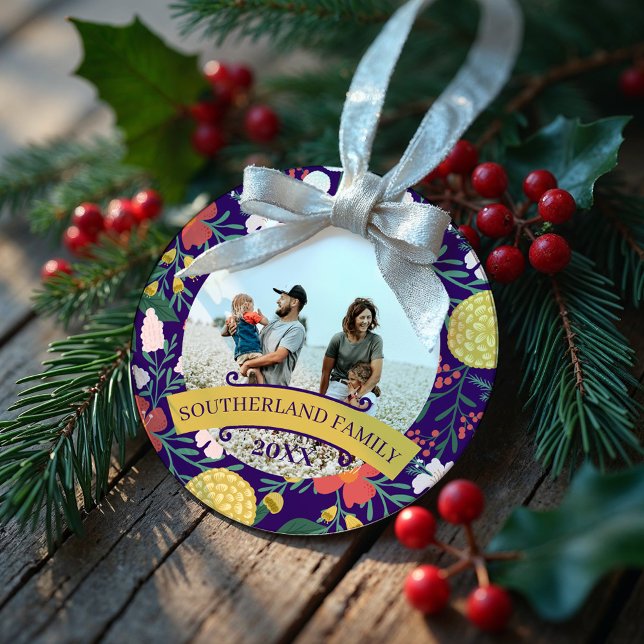 Botanical Floral Garden Elegant Photo Frame Purple Metal Tree Decoration (Botanical Floral Garden Elegant Photo Frame Purple Metal Ornament)