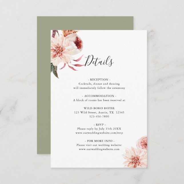 Botanical Floral Garden Elegant Wedding Enclosure Card (Front/Back)