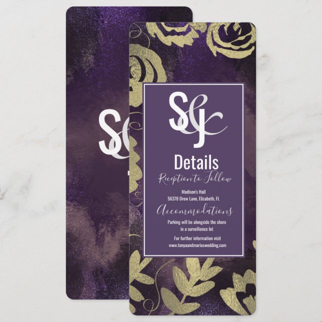 Botanical Floral Garden Rose Gold Purple Wedding Invitation (Front/Back)