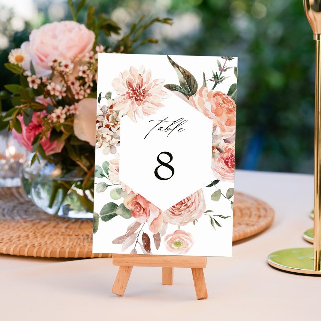 Botanical Floral Garden Watercolor Hexagon Wedding Table Number (Creator Uploaded)