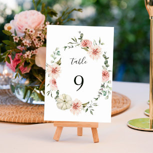 Botanical Floral Garden Wreath Watercolor Wedding Table Number