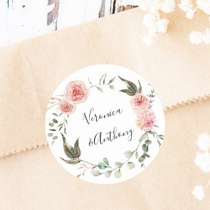 Botanical Floral Garden Wreath Wedding Classic Round Sticker