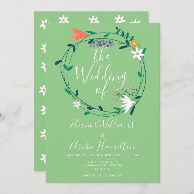 Botanical Floral Garland Wedding Invitation (Front/Back)