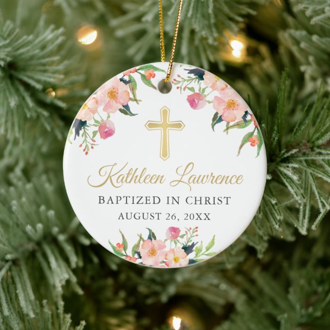 Botanical Floral Girl Photo Baptism Christening Ceramic Tree Decoration (Tree)