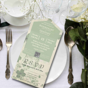 Botanical Floral Green Chartreuse Irish QR Code  All In One Invitation