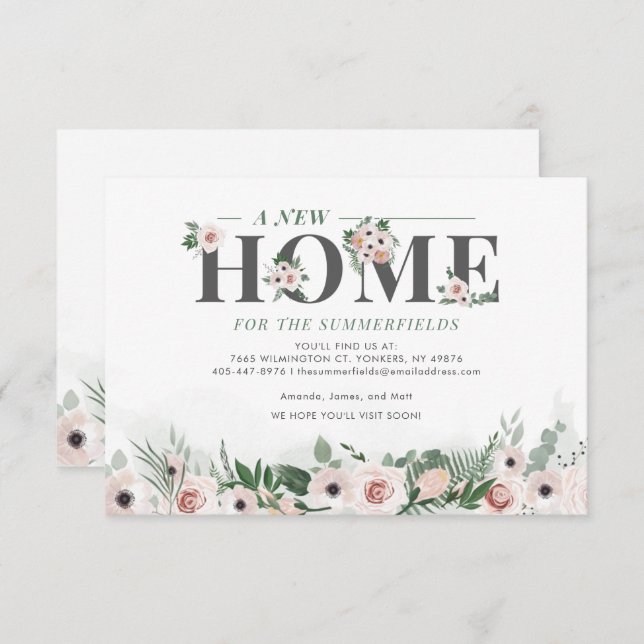 Botanical Floral Greenery Pink Moving Address Announcement (Front/Back)