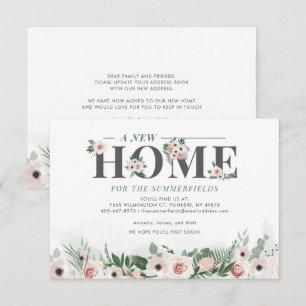 Botanical Floral Greenery Pink Moving Address Announcement