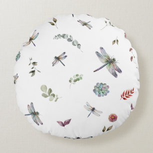 Botanical Floral Greenery Watercolor Pattern Round Cushion