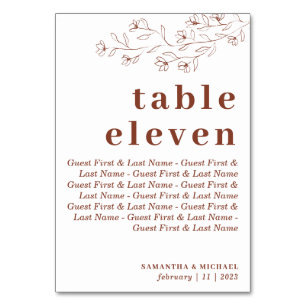 Botanical Floral guests Terracotta Indie Seat Table Number