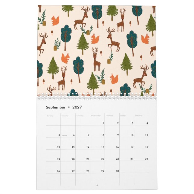 Botanical Floral Hand Drawn Pattern Illustrated Calendar (Sep 2027)
