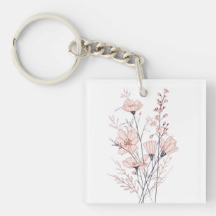 Botanical Floral Illustration Minimal Nature Aes Key Ring