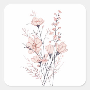Botanical Floral Illustration   Minimal Nature Aes Square Sticker