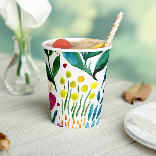 Botanical floral illustration  paper cups (Insitu)