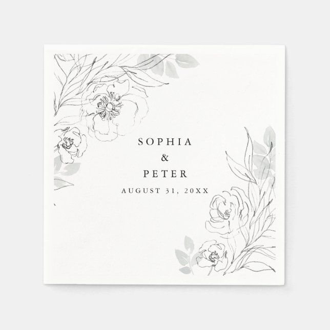Botanical Floral Illustration Wedding Napkin (Front)