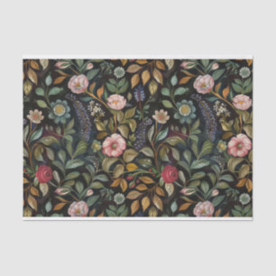 Botanical Floral Illustrations on Dark Background Tissue Paper