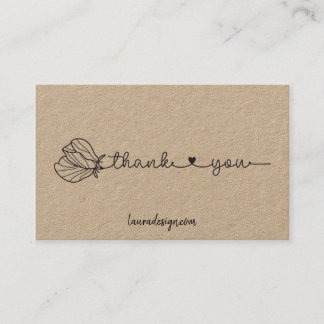 Botanical Floral Kraft Logo Minimal Thank You Busi Business Card