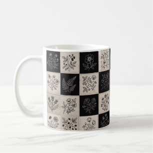 Botanical Floral Leather Look Patchwork Stitched Coffee Mug