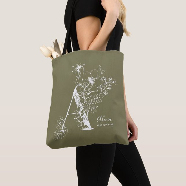 Botanical floral Letter A rustic monogrammed  Tote Bag (Close Up)