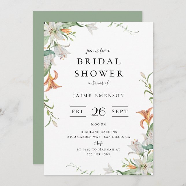 Botanical Floral Lily Frame Bridal Shower Invitation (Front/Back)