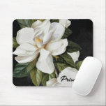 Botanical Floral Magnolia Personalised Mouse Pad<br><div class="desc">Magnolia black and white mouse pad personalise it a name or message. Cava Party Design.</div>