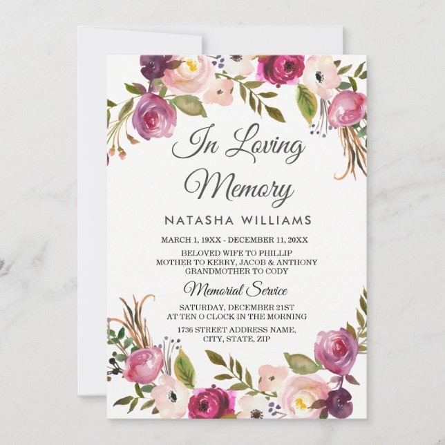 Botanical Floral Memorial Announcement Service (Front)