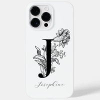 Botanical Floral Monogram Letter J Name