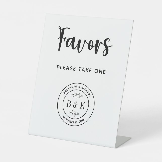 Botanical Floral Monogram Wedding Favours Take One Pedestal Sign (Front)