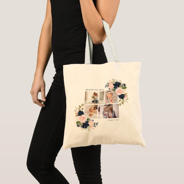 Botanical Floral Mum Photo Collage Watercolor Tote Bag (Front (Product))