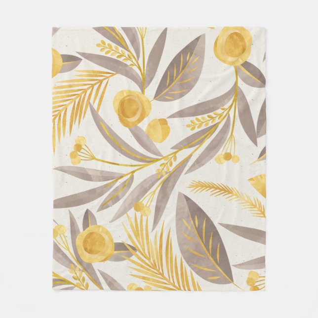 Botanical Floral Paper Texture Pattern Fleece Blanket (Front)