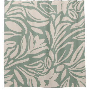 Botanical Floral Pattern in Sage and Cream Shower Curtain
