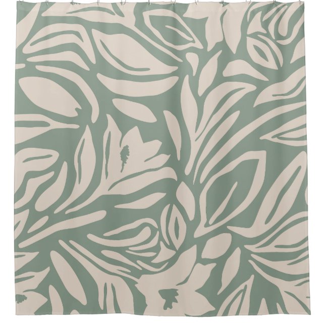 Botanical Floral Pattern in Sage and Cream Shower Curtain (Front)