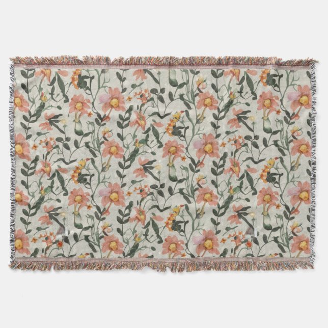 Botanical Floral Pattern Throw Blanket (Front)
