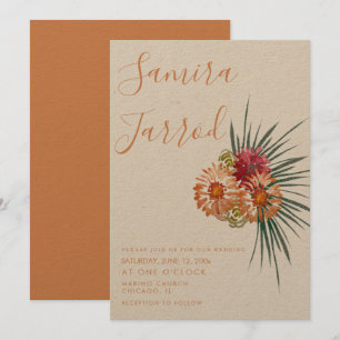 Botanical Floral Peach Hand Watercolor  Wedding Card