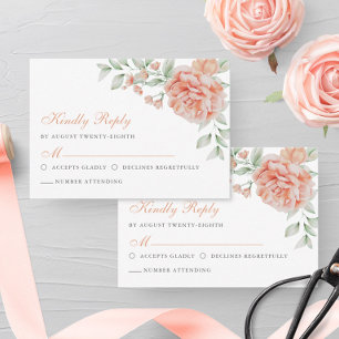 Botanical Floral Peach Watercolor Elegant Wedding RSVP Card