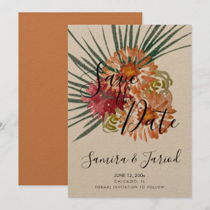 Botanical Floral Peach Watercolor Save the Date Card