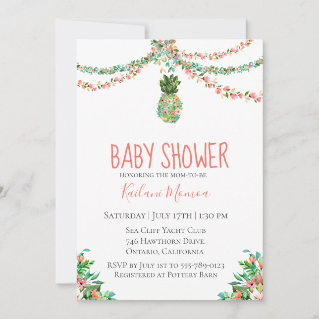 Botanical Floral Pineapple Baby Shower Invitation (Front)