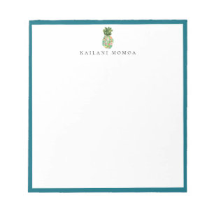 Botanical Floral Pineapple Blue Frame Notepad